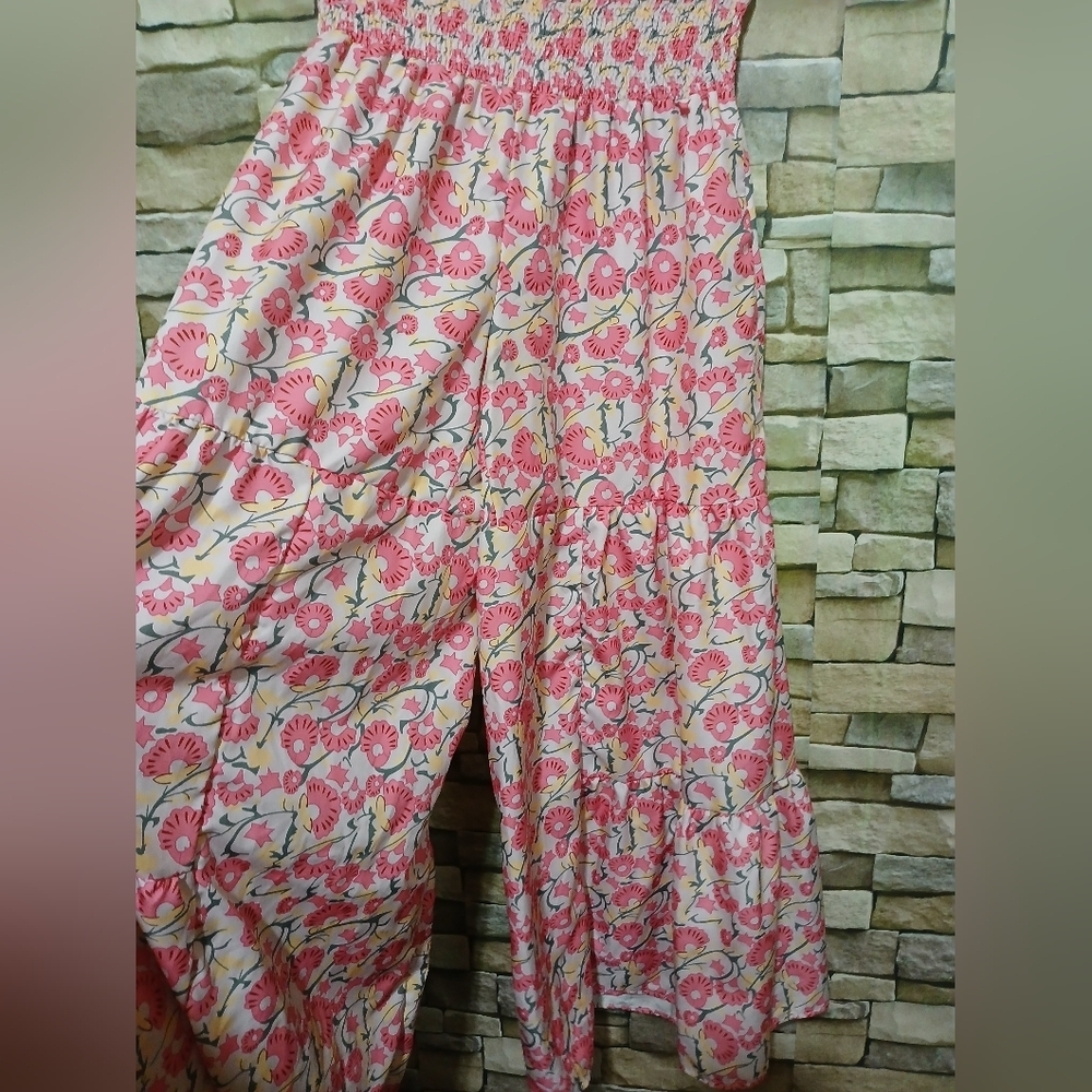 SHEIN Pink Floral Wide Leg Pants Elastic Waist - Picture 2 of 3